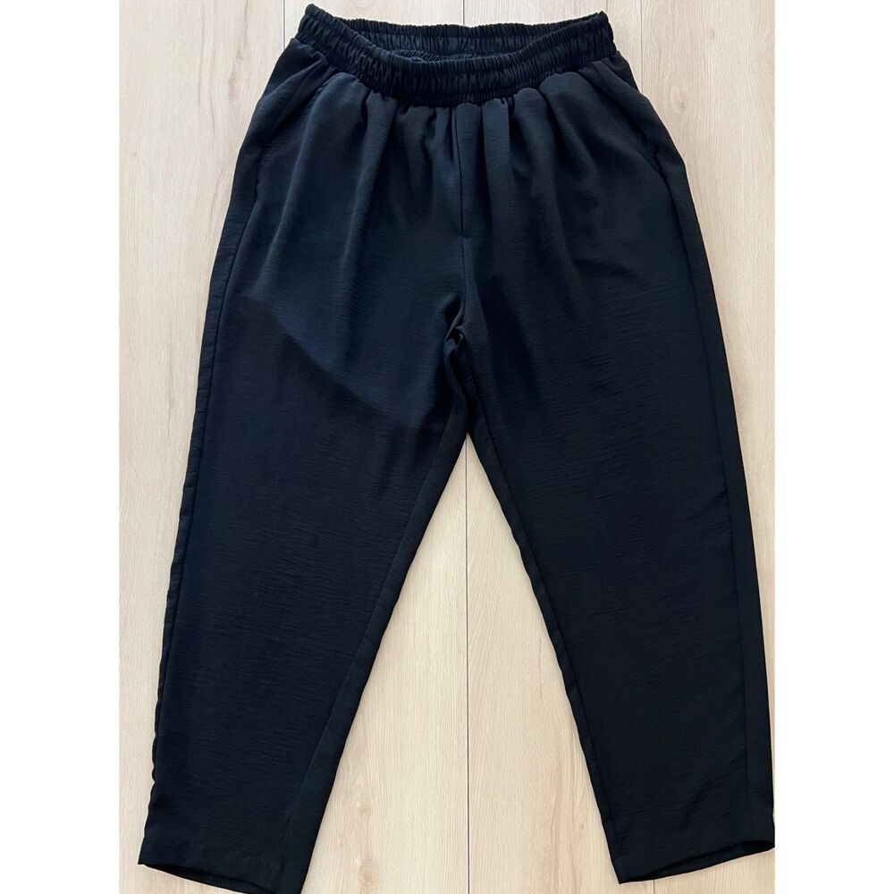 MAT Fashion Greece Women’s Black Textured Harem Trousers Pants Size Medium